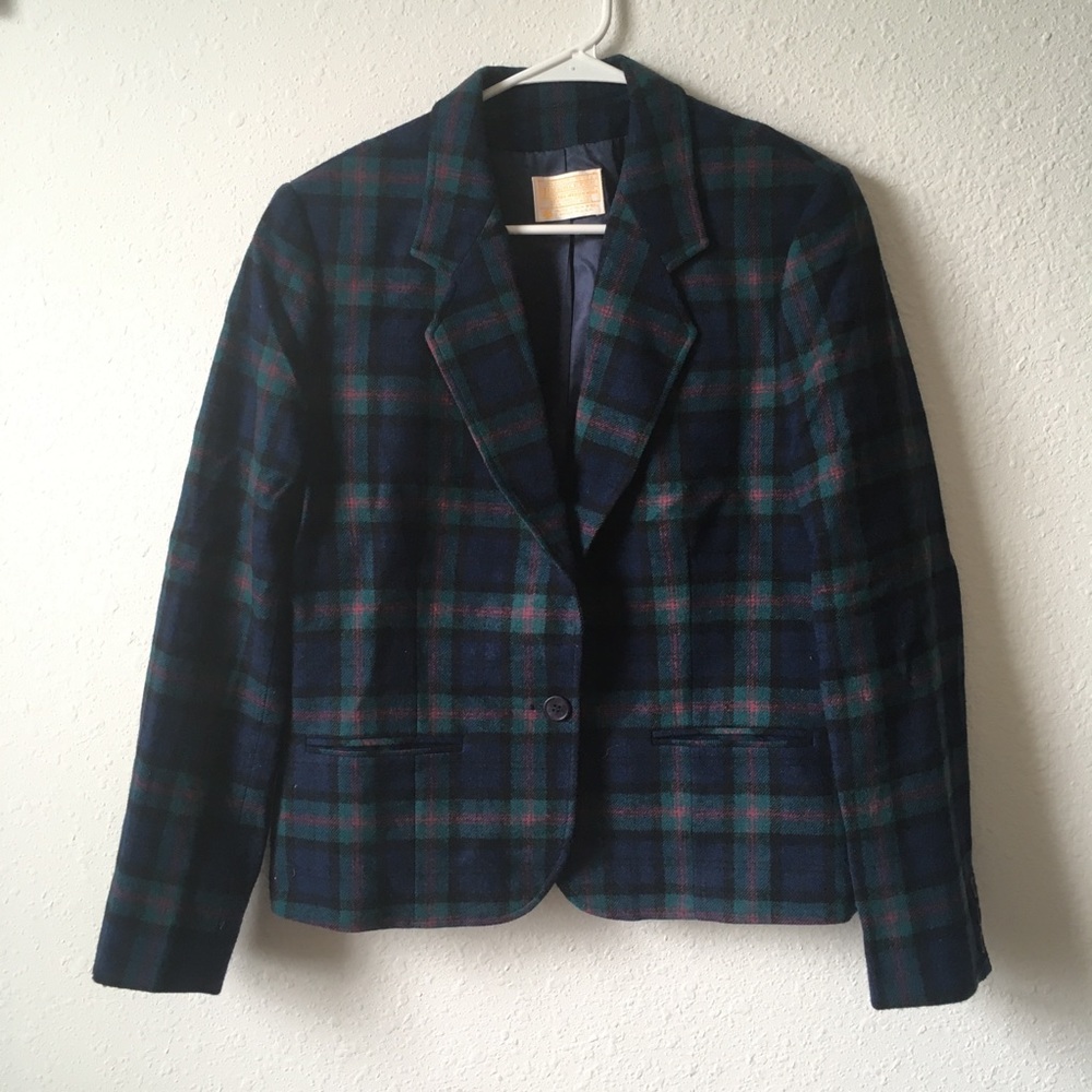 Pendleton wool vintage blue plaid blazer jacket S/M - Picture 2 of 9